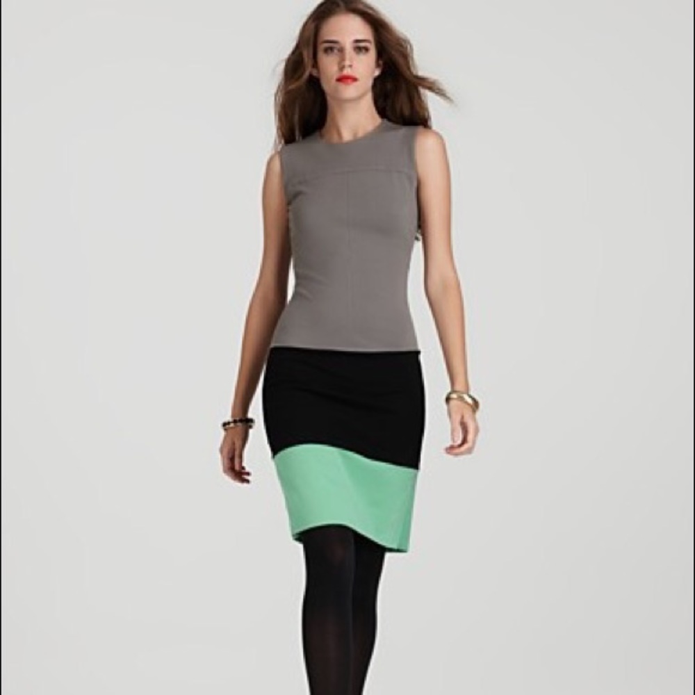 Diane Von Furstenberg Strapless Dress in Gray, Black, and Mint